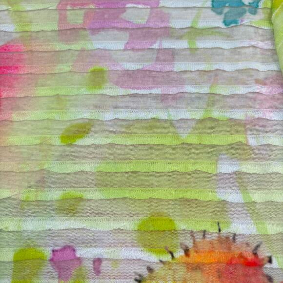 Soft Surroundings Blouse Top Size M Rainbow Floral Textured 3/4 Sleeve Stretch - Picture 7 of 11